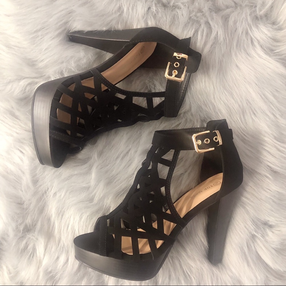 Black Platform-High Heel Open Toe - Picture 2 of 4